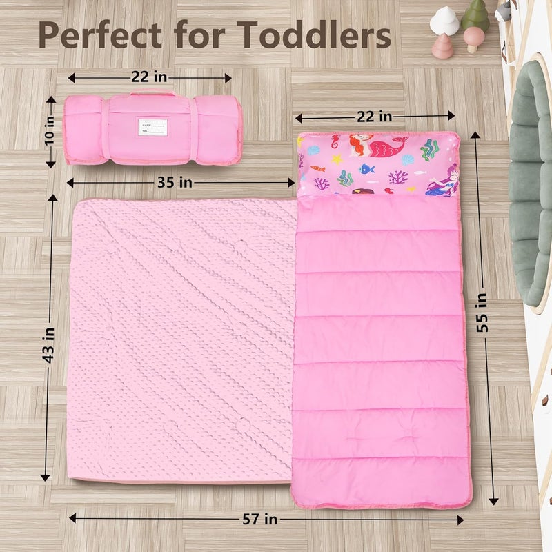 PRIMLECT Toddler Nap Mat with Removable Pillow and Fleece Blanket, Extra Large 55''x35'' Sleeping Bag, Washable, Light, Easy to Roll up, Perfect for Daycare, Preschool, Kindergarten, Travel - Image 3